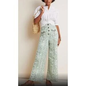 Anthropologie C/MEO Collective Energized Arbor Wide Leg Pants Green‎ Sz 4